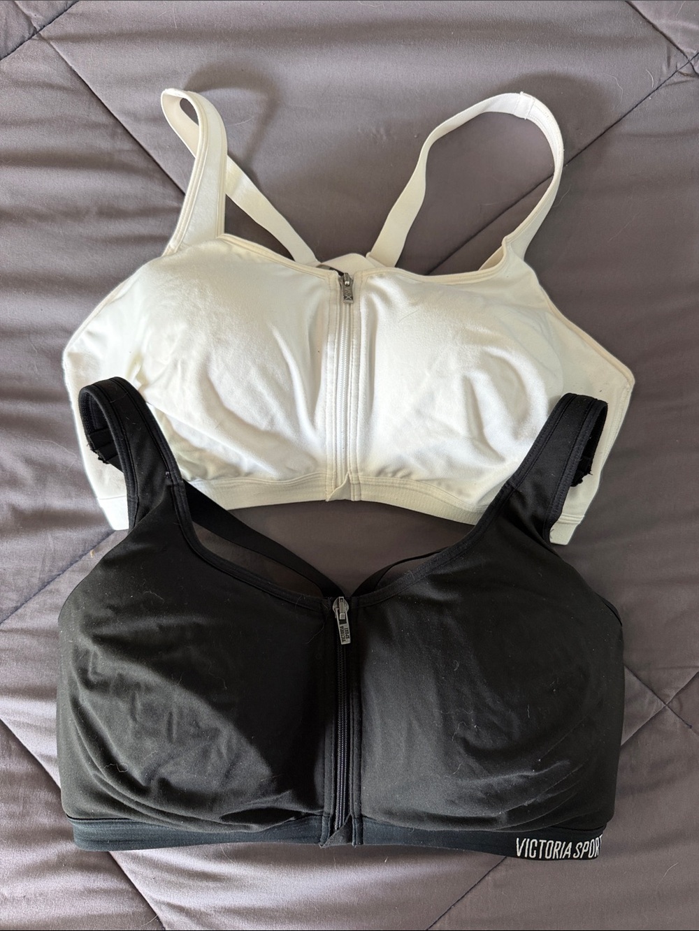 Victoria's Secret Front-Zip Sports Bras in Black and White